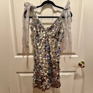 Silver Sequin Paillette Evening Dress